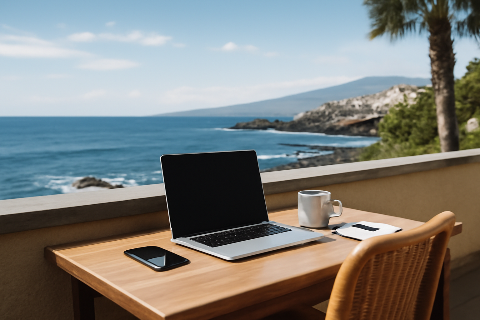 Arbeitsplatz auf Teneriffa mit Ozeanblick